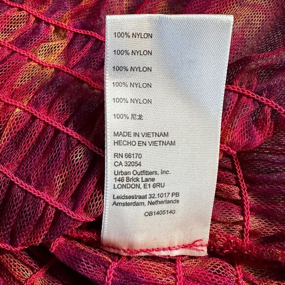 NWOT Free People Hello There Ruffled Sheer Mesh Top Red Pink Orange Abstract XS - Picture 8 of 16